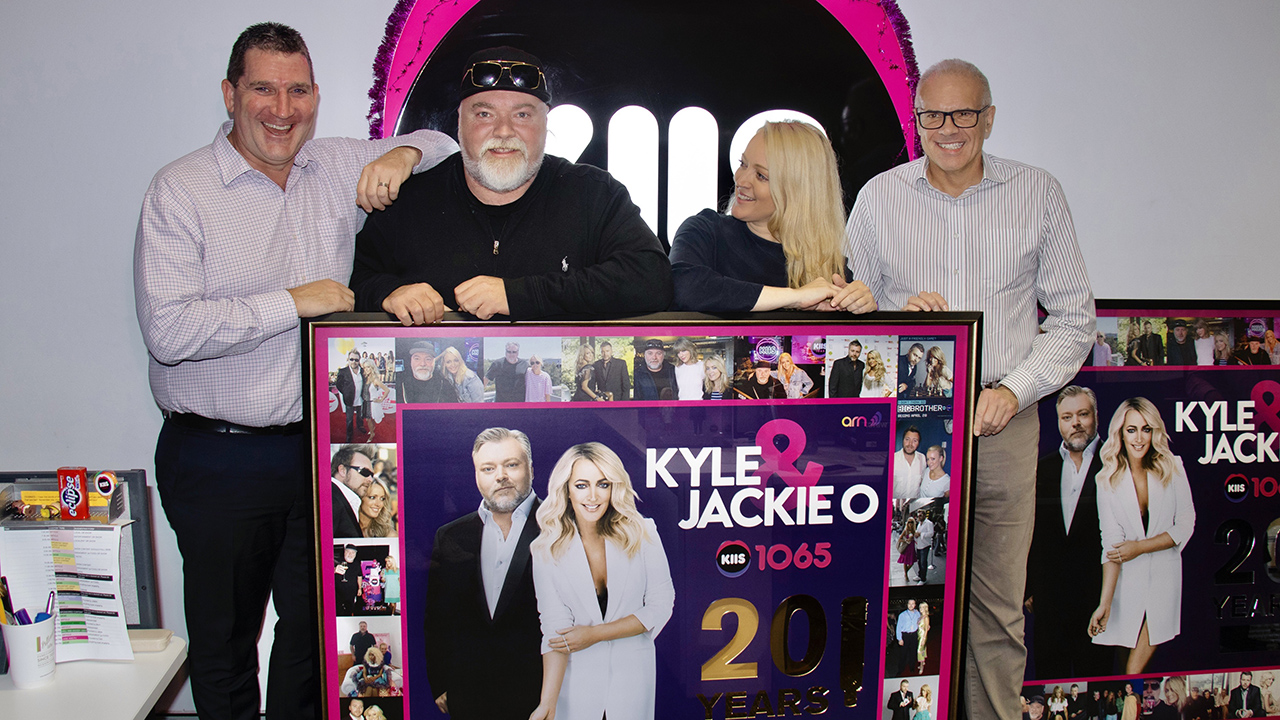 Kyle Sandilands and Jackie O with ARN's CEO Ciaran Davis and CCO Duncan Campbell.